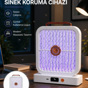 Masaüstü Şarjlı Elektrikli Sinek Öldürücü UV Teknolojili Beyaz Cihaz