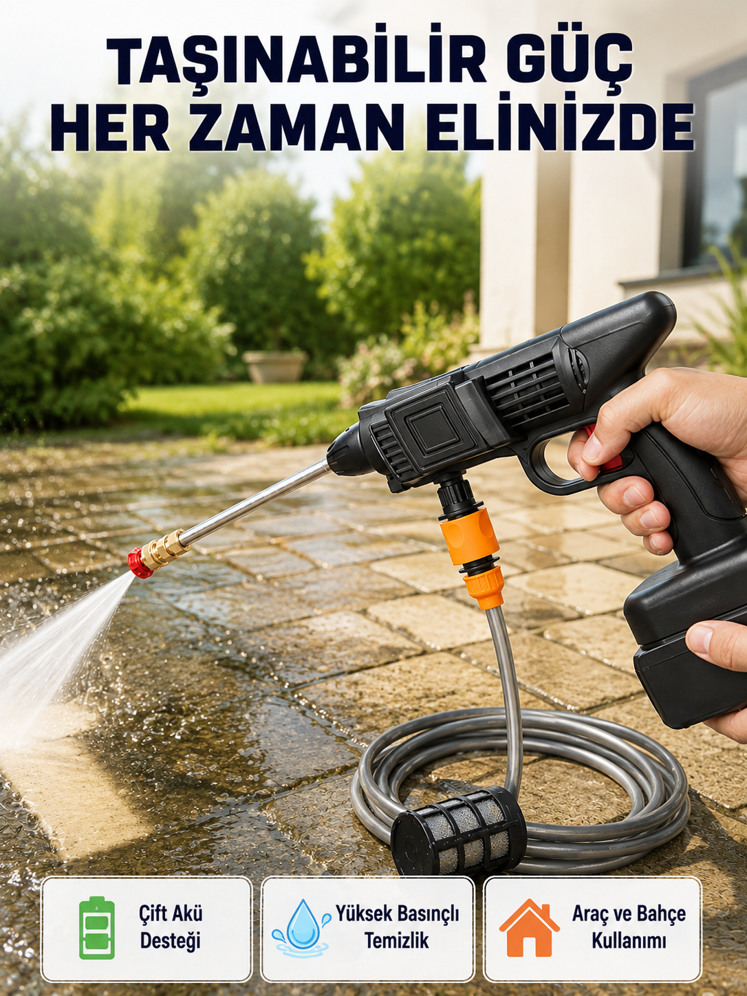 21V Akülü Basınçlı Yıkama Makinesi Çift Akülü ve Hızlı Şarj Özellikli
