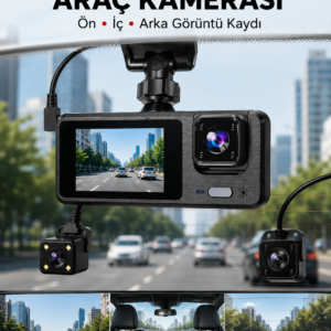 3 Kanallı Araç DVR – Ön + İç + Arka Kamera ile Tam Kapsama, Yüksek Güvenlik Yeni Nesil
