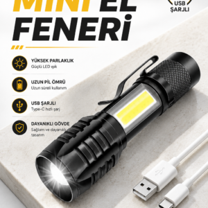 El Feneri Led USB Şarjlı Zoom Mini Led Işık Acil Durum Feneri