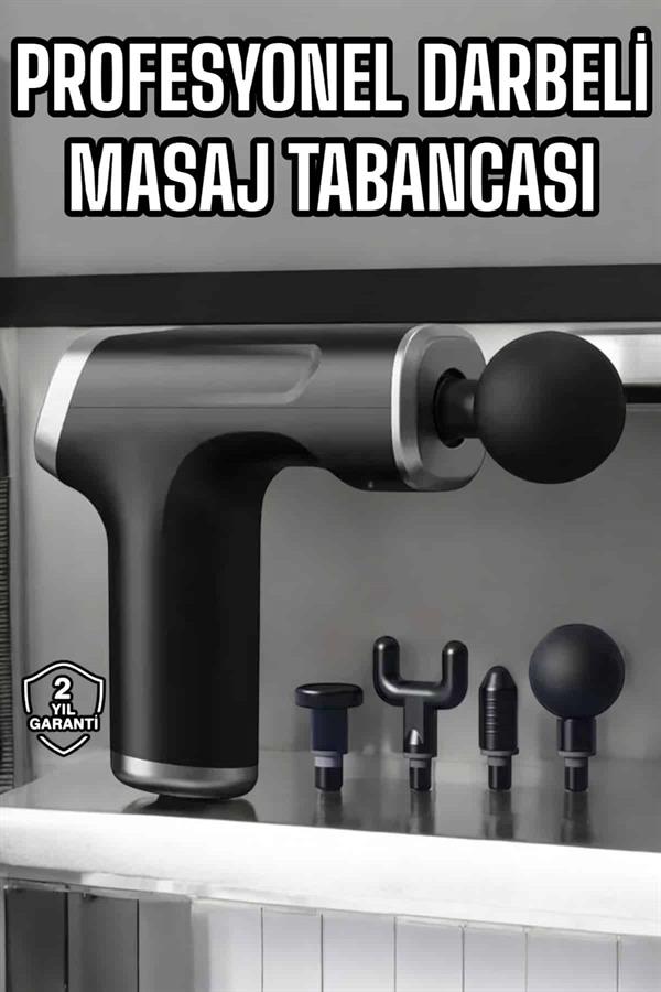 Masaj Tabancası 4 Başlıklı Kas ve Vücut Ağrıları İçin Şarjlı Darbeli