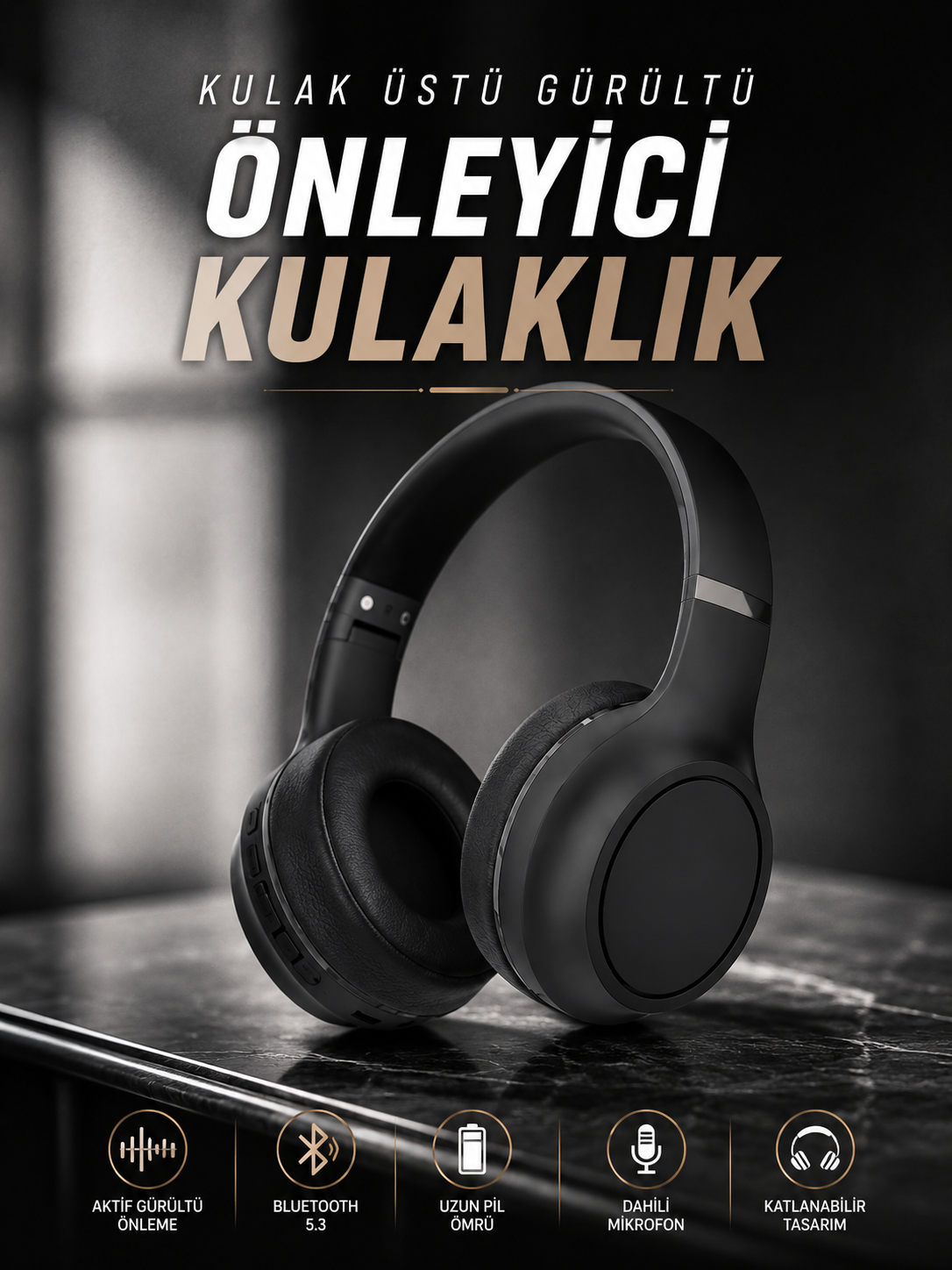 Kulak Üstü Kablosuz Bluetooth Kulaklık Gürültü Önleyici Ayarlanabilir