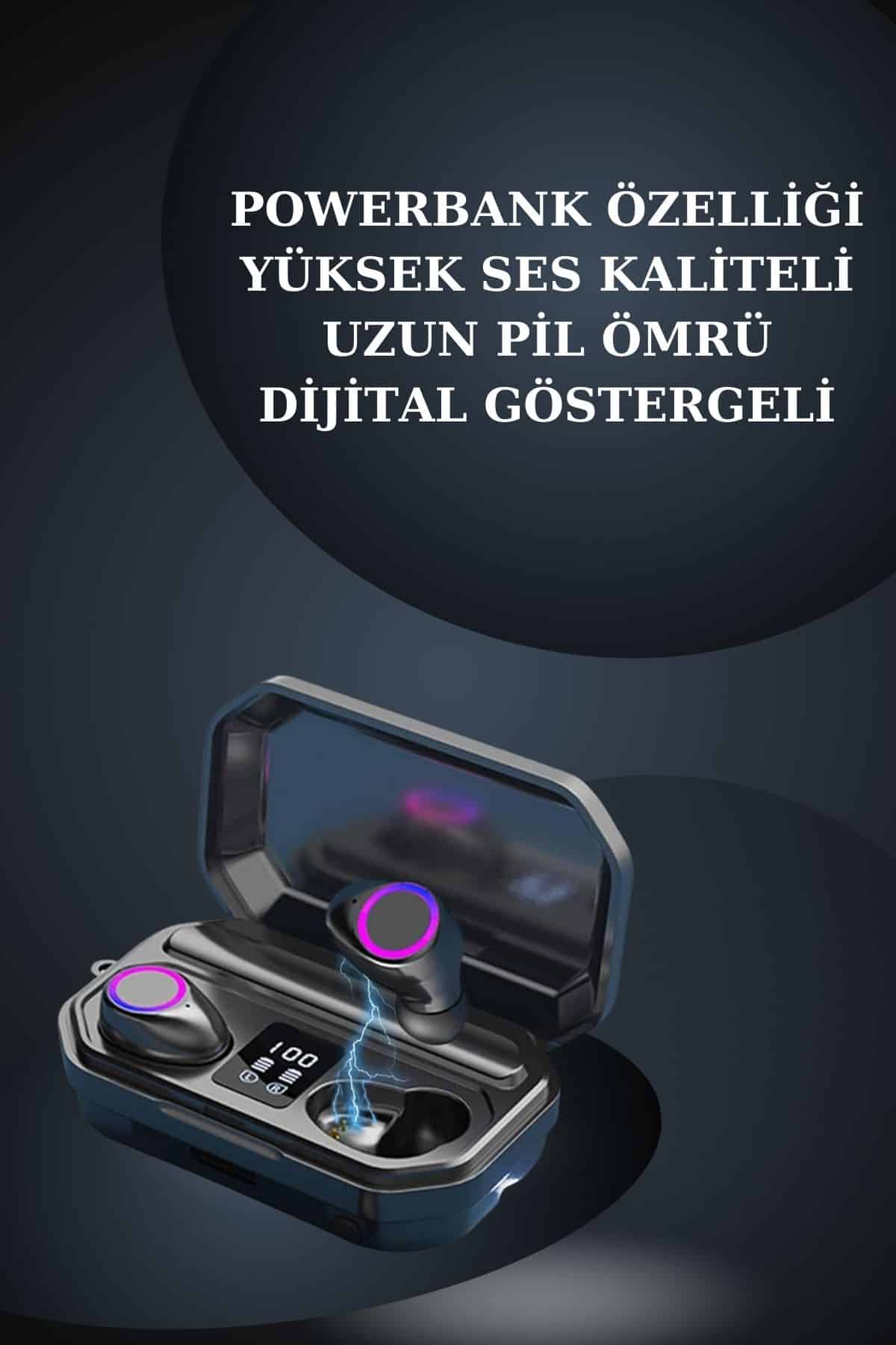 Kadınlar İçin 3 Kordonlu Akıllı Saat ve Dijital Göstergeli Powerbankli Bluetooth Kulaklık Dokunmatik Kontrol
