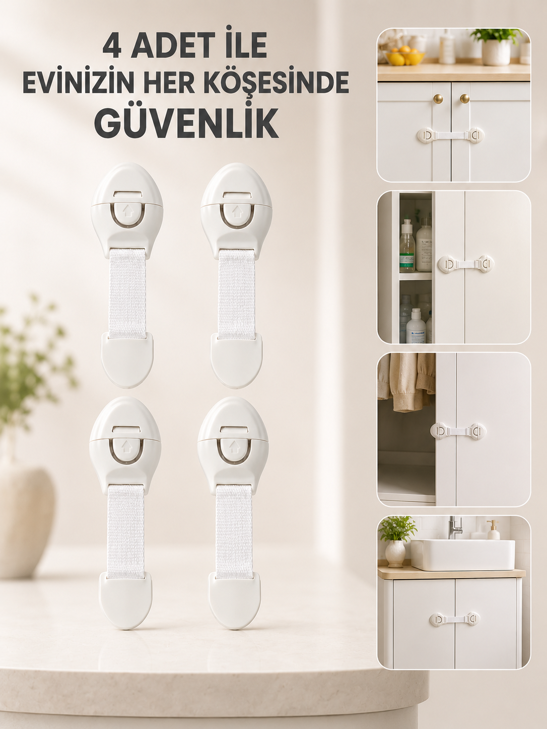 4 Adet Çok Amaçlı Çocuk Güvenlik Kilidi Dolap, Çekmece ve Gardırop İçin