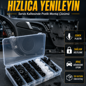 Universal Araç Döşeme Klipsi ve Tampon Sabitleme Pimi Seti 100 Parça Organizer Kutulu