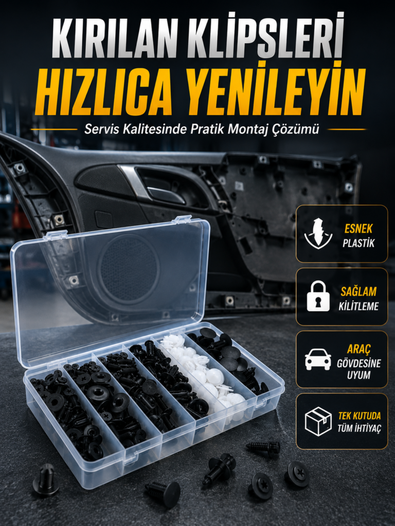 Universal Araç Döşeme Klipsi ve Tampon Sabitleme Pimi Seti 100 Parça Organizer Kutulu
