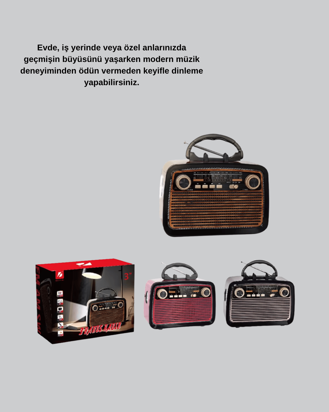 LED’li Nostaljik Bluetooth Hoparlör – Vintage Tasarım, Ahşap Doku