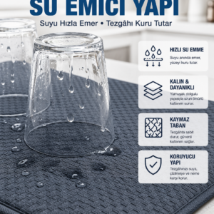 Katlanabilir Bulaşık Kurutma Matı Hızlı Kuruyan Su Emici Mutfak Matı