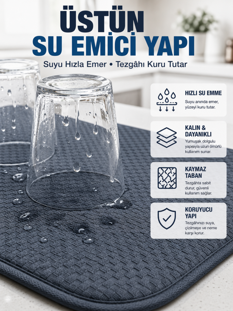 Katlanabilir Bulaşık Kurutma Matı Hızlı Kuruyan Su Emici Mutfak Matı