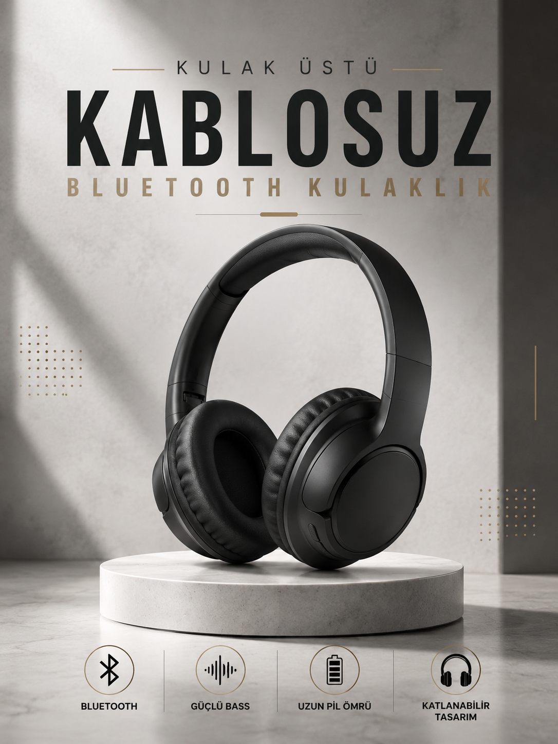 Kulak Üstü Kablosuz Bluetooth Kulaklık Yüksek Ses Kaliteli ANC Özelliği