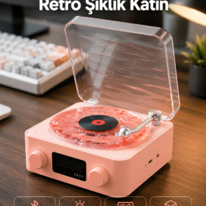 Retro Bluetooth Hoparlör – Kristal Ses, Gece Lambası, Saatli Tasarım Yeni Nesil