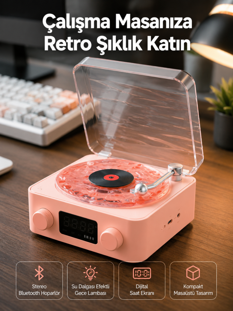 Retro Bluetooth Hoparlör – Kristal Ses, Gece Lambası, Saatli Tasarım Yeni Nesil
