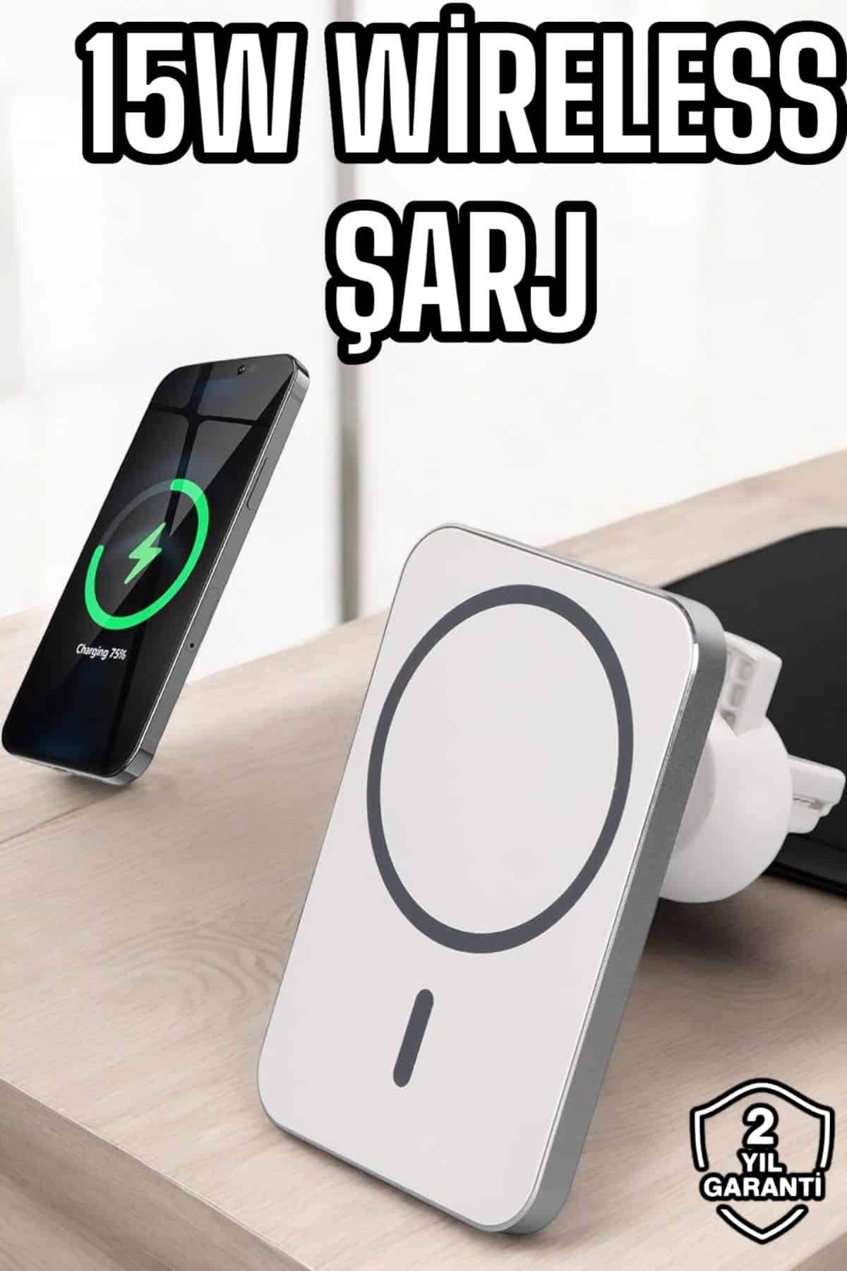 Çift Kablo ile 15W Kablosuz Taşınabilir Şarj Aleti Araç Uyumlu