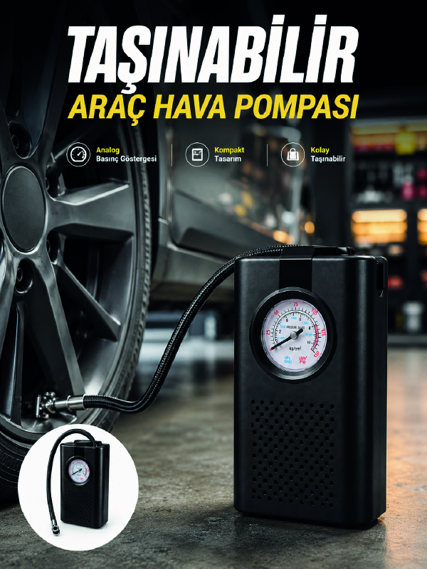 Otomobil Bisiklet ve Motosiklet İçin Taşınabilir Lastik Hava Pompası