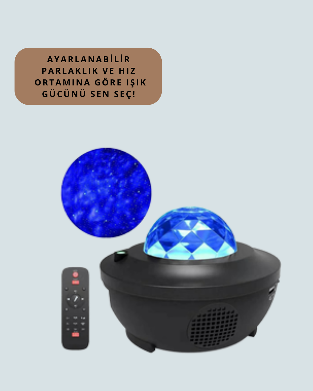 Sesle Etkileşimli Yıldız Projektörlü Gece Lambası – Bluetooth Hoparlörlü, USB Girişli, Dönen Okyanus
