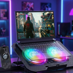 RGB Işıklı Laptop Soğutucu Stand Çift Fanlı Sessiz Çalışan Ayarlanabilir