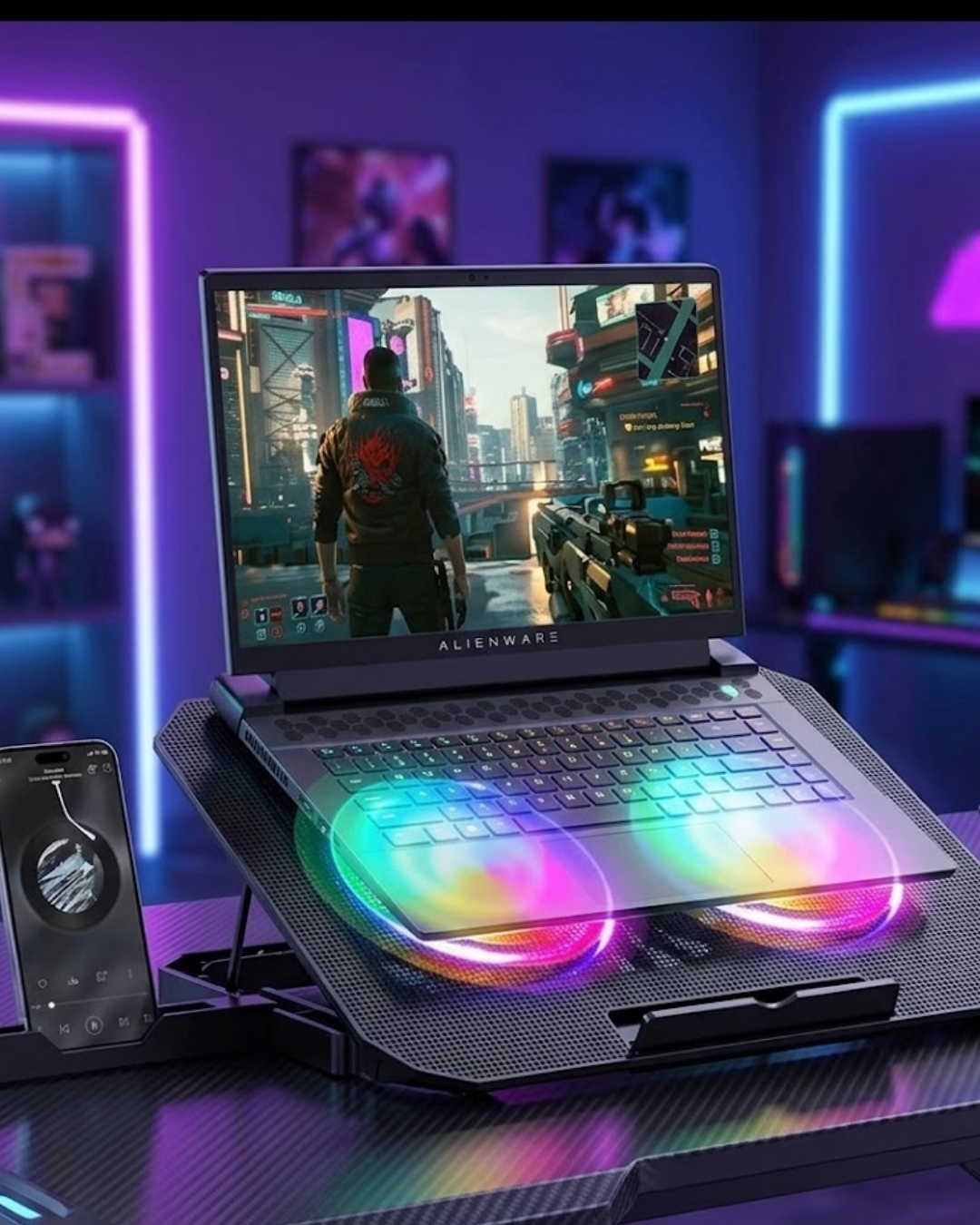 RGB Işıklı Laptop Soğutucu Stand Çift Fanlı Sessiz Çalışan Ayarlanabilir