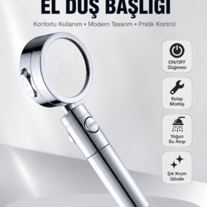 Kolay Montajlı 3 Modlu Yüksek Basınç Duş Başlığı