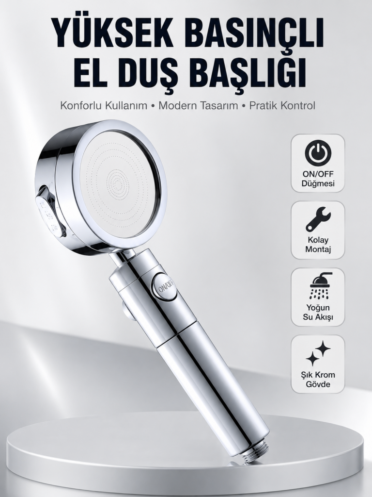 Kolay Montajlı 3 Modlu Yüksek Basınç Duş Başlığı