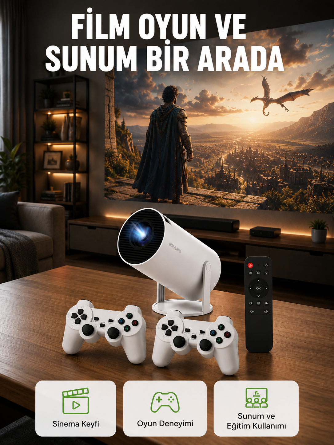 10.000 Oyun Destekli, Çift Kollu 4K Projeksiyon – HDMI, USB, AUX, Ethernet Yok Yeni Nesil