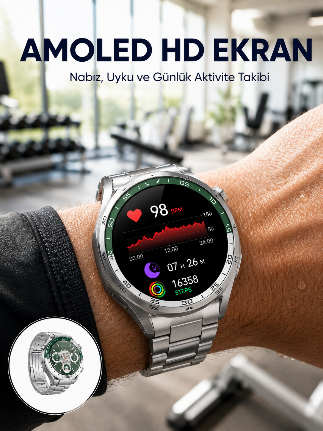 Amoled Smartwatch Harita Modlu Bluetooth Aramalı 3 Değiştirilebilir Kayışlı Yeni Nesil