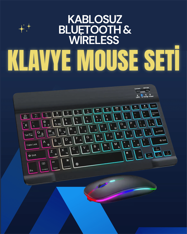 Şık ve Sessiz Tasarımlı Işıklı Klavye Mouse Seti – Şarjlı, Wireless