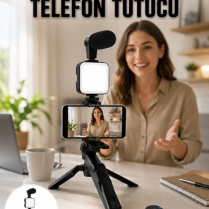 Telefon Tutucu Led Işıklı Kumandalı Mikrofon Telefon Vlog Video Kayıt Yeni Nesil
