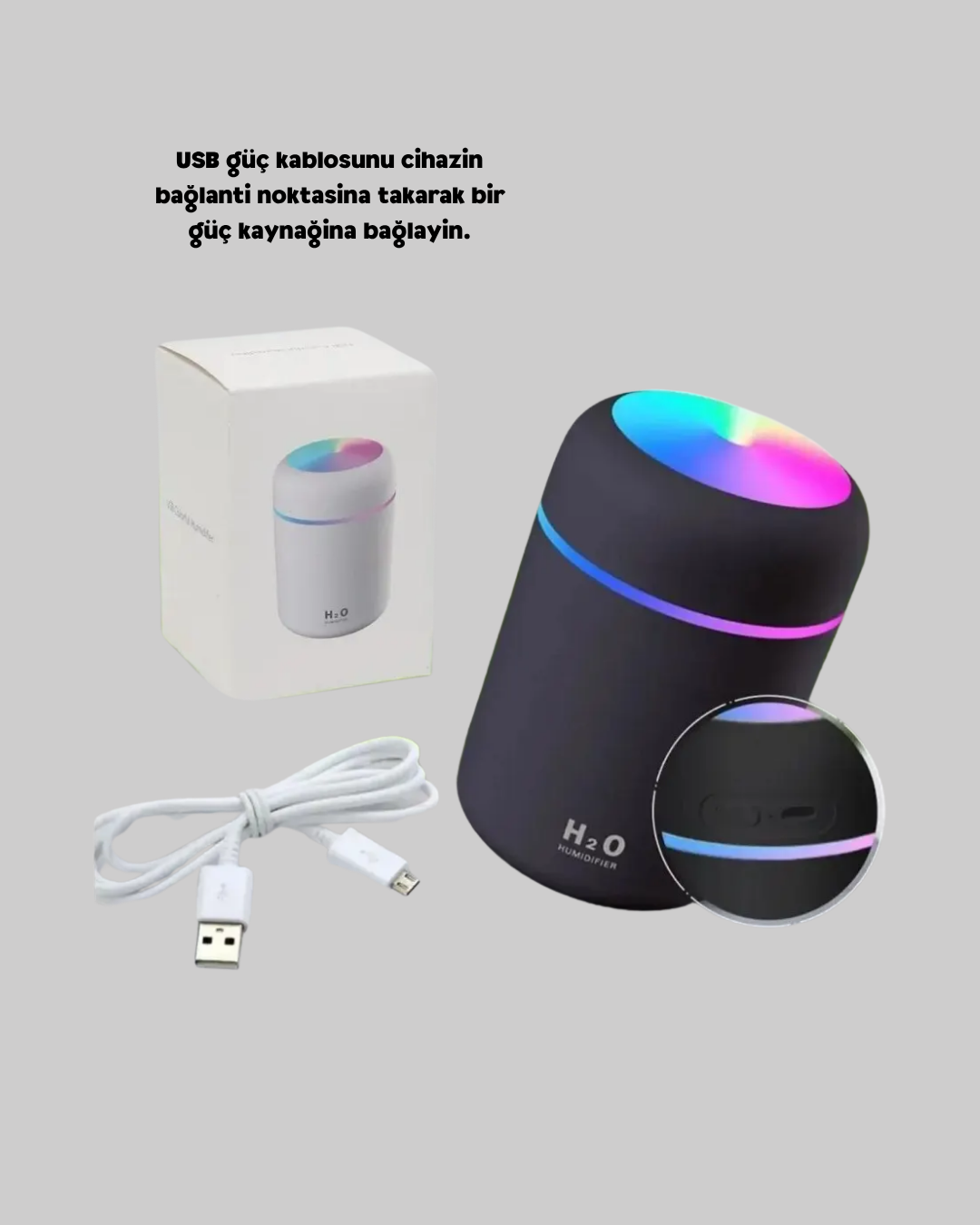 Taşınabilir USB Mini Nemlendirici – LED Aydınlatmalı, Çift Püskürtme Modu