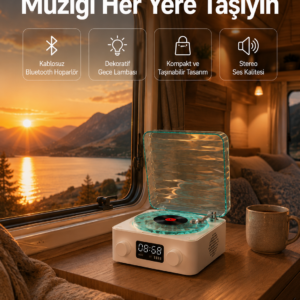 Retro Tasarımlı Gece Lambalı Bluetooth Hoparlör – Saat ve Pil Göstergeli