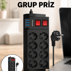 Termal Korumalı 8 Prizli 3 USB’li Uzatma Kablosu Yeni Nesil