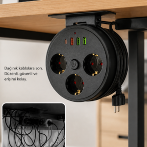 Akım Korumalı Priz USB ve Type C Girişli 3lü Priz 2 Metre Kablo Dayanıklı