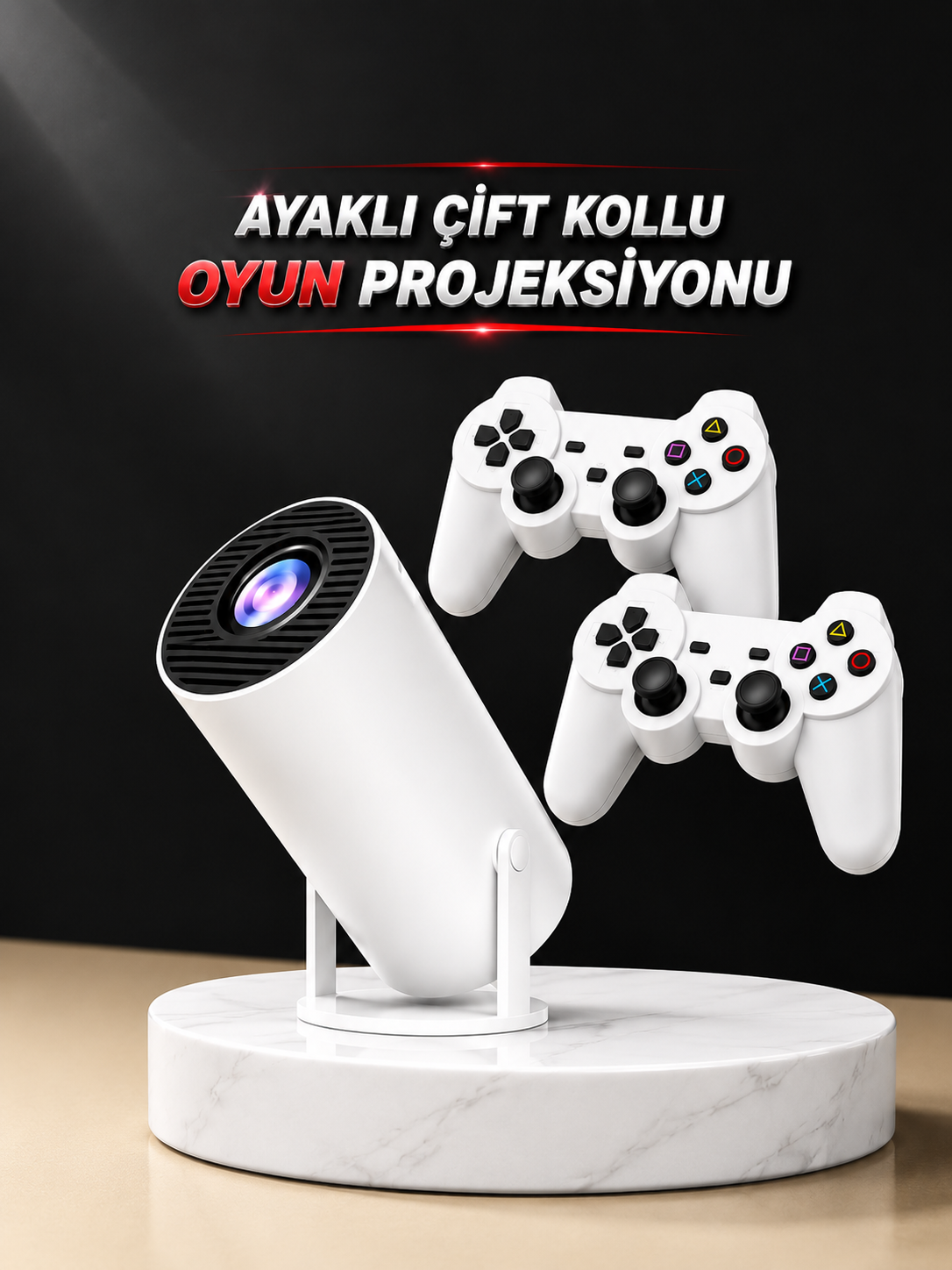 Projeksiyon Cihazı Video Oyun Konsolu Projektör Taşınabilir Ayaklı Çift Kollu 4K Çözünürlüklü