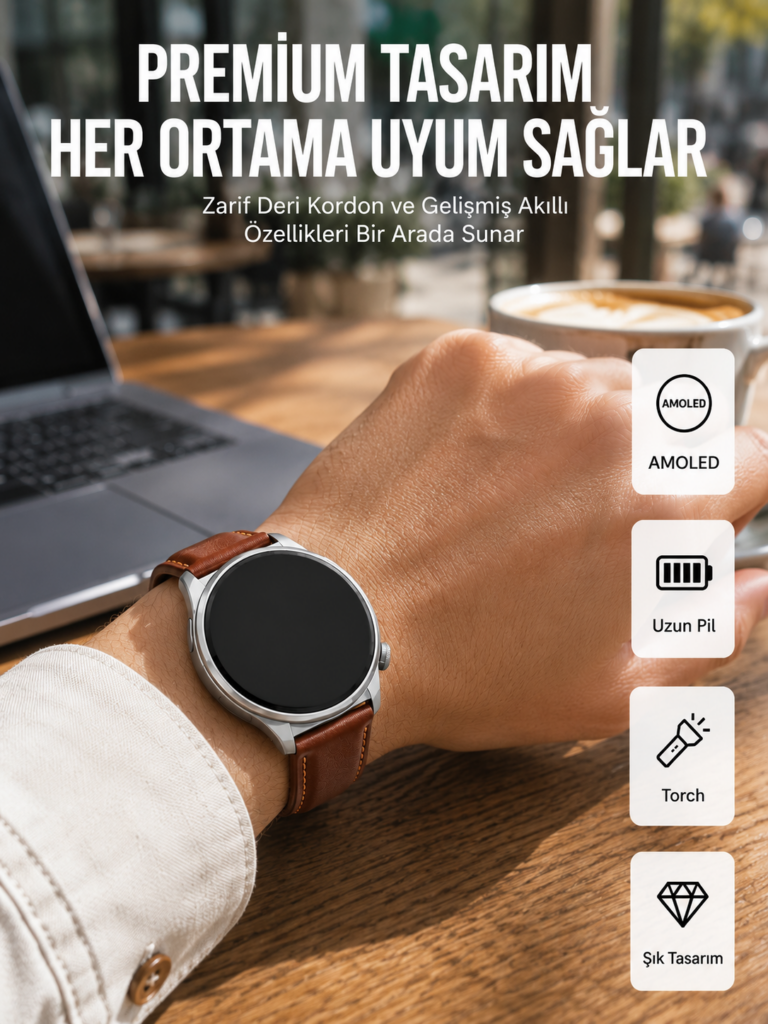 AMOLED Ekranlı 10 Gün Kullanım Süreli Torch Özellikli Akıllı Saat Yeni Nesil