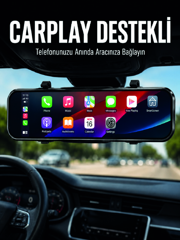 Ayna Carplay Araç İçi 9.66 İnç IPS Ekran Geri Görüş Kamerası Destekli
