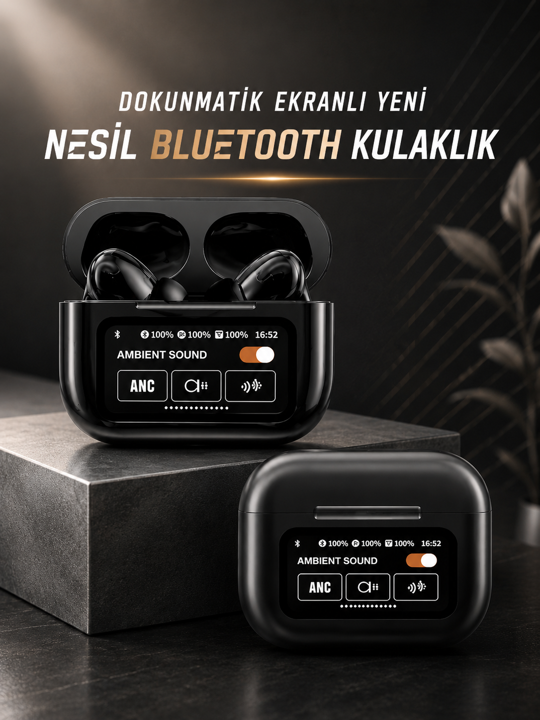 Bluetooth Kulaklık Kablosuz Ekranlı ANC/ENC Destekli Dokunmatik