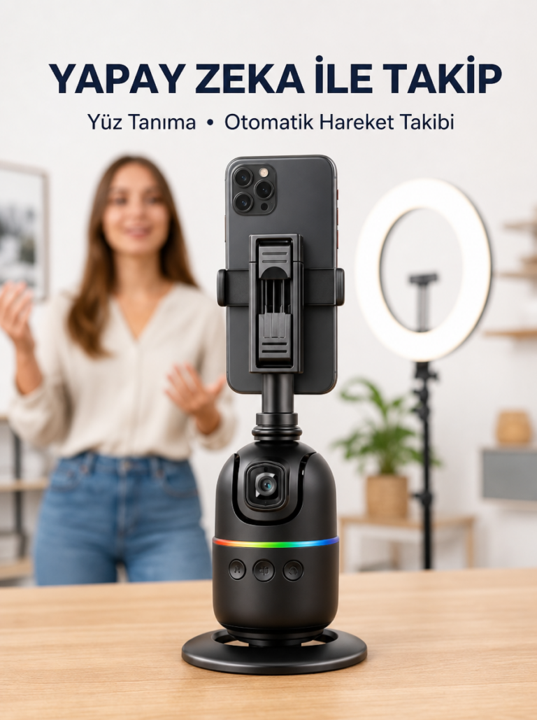 Telefon ve Kamera Uyumlu 360° Otomatik Takipli Akıllı Masa Tripodu Yeni Nesil