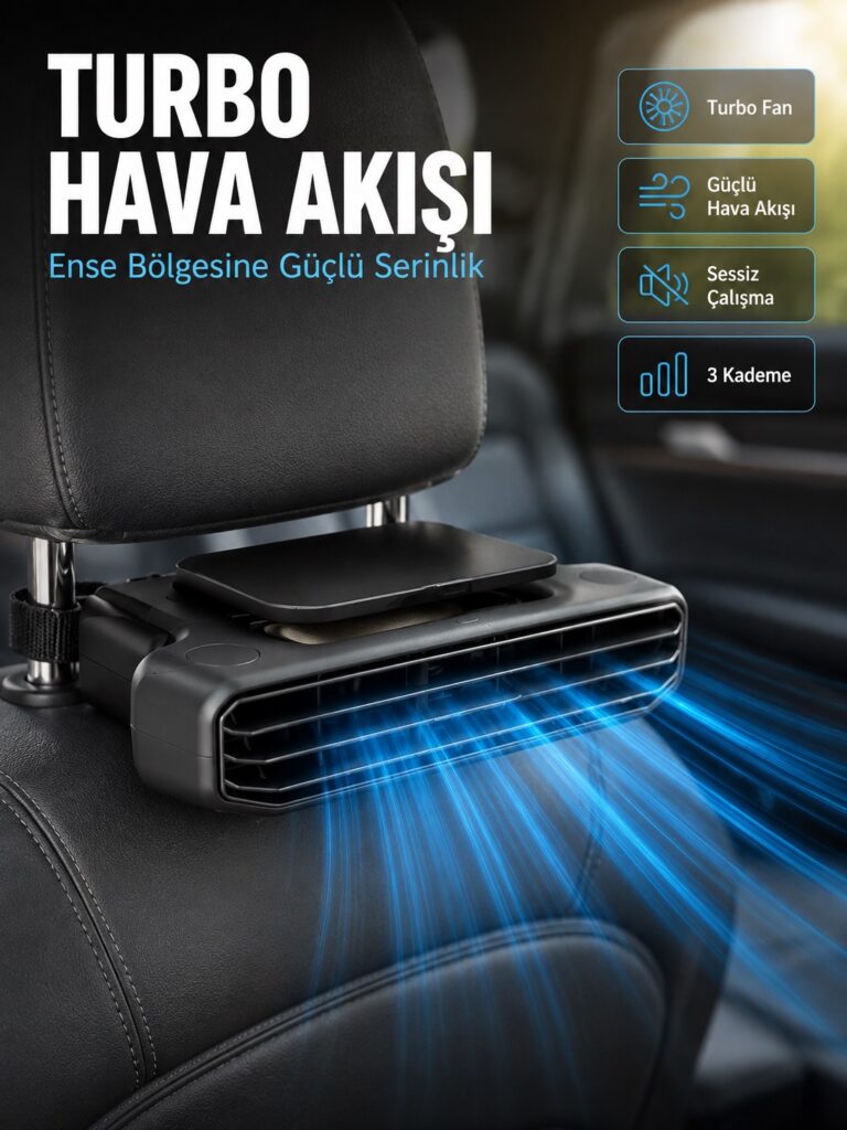Aroma Hazneli Araç Koltuk Başlığı Fanı 5 Kademeli Güçlü Hava Akışı Sunan Soğutucu
