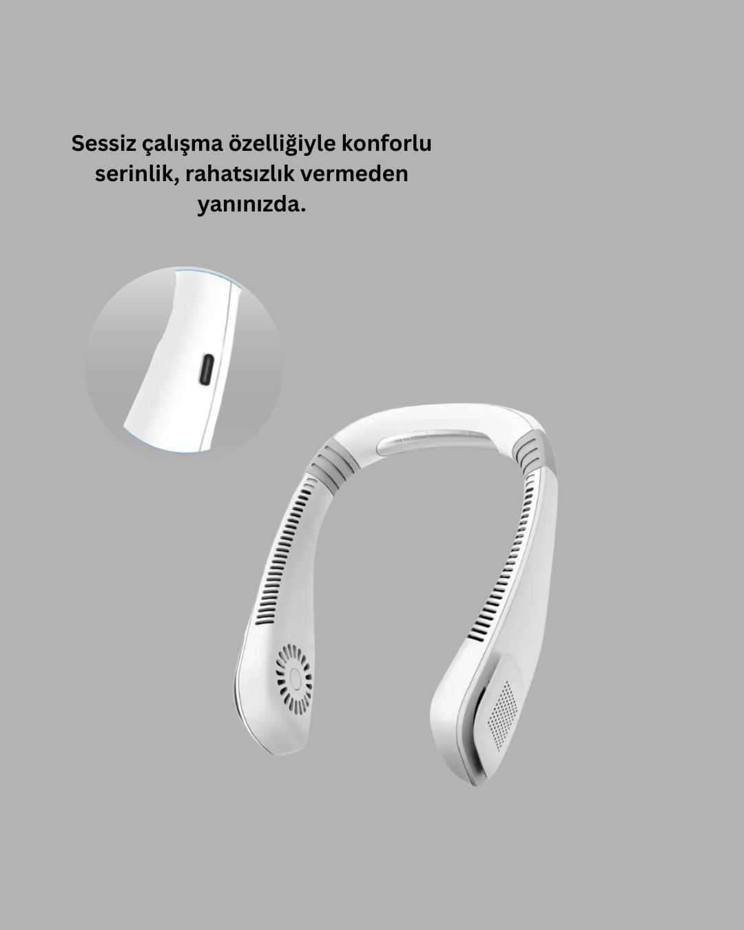 Çocuk ve Yetişkinler İçin Güvenli Şarjlı Boyun Fanı
