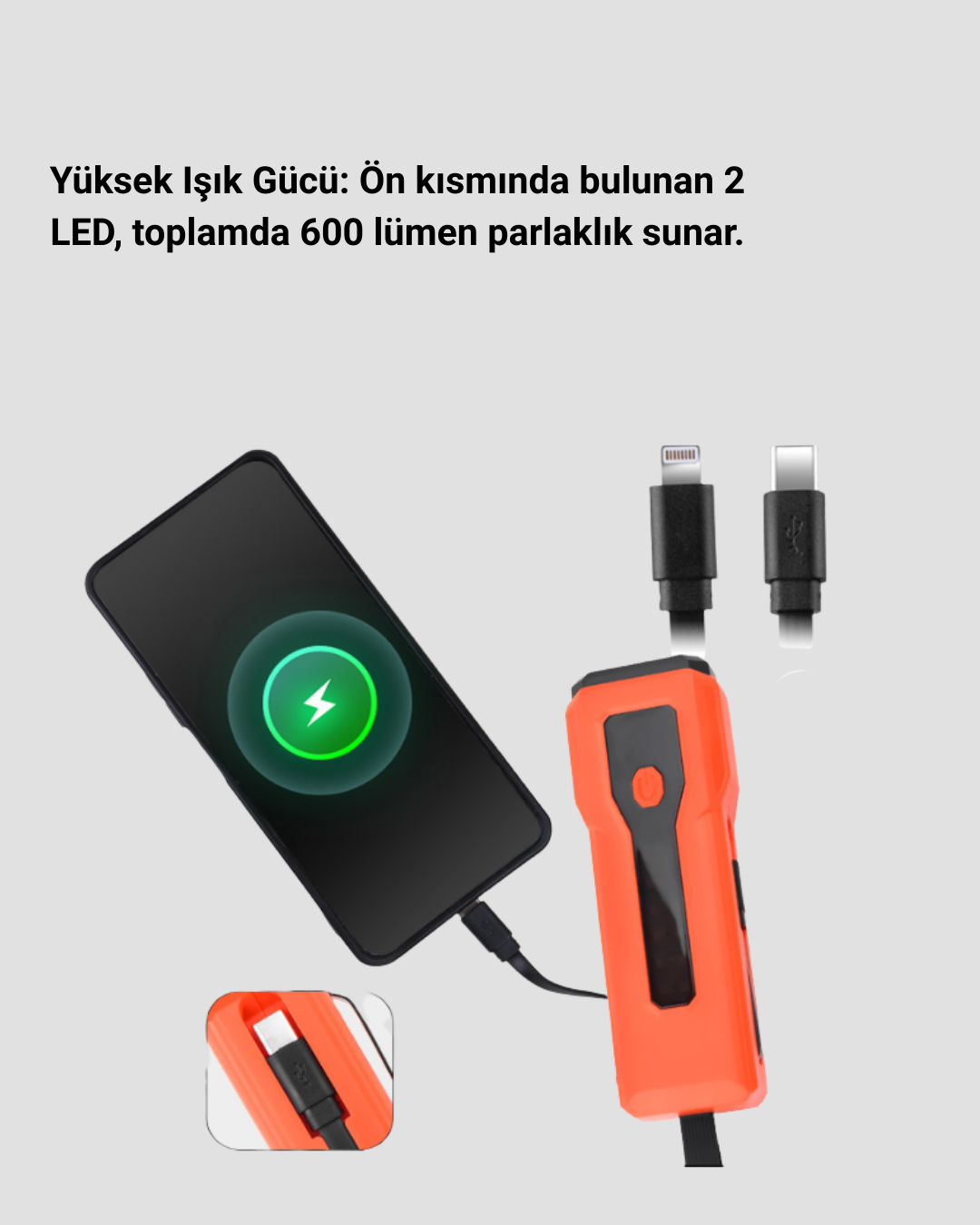 5000 mAh Bataryalı Bisiklet Farı COB Çakar Çok Fonksiyonlu Yeni Nesil