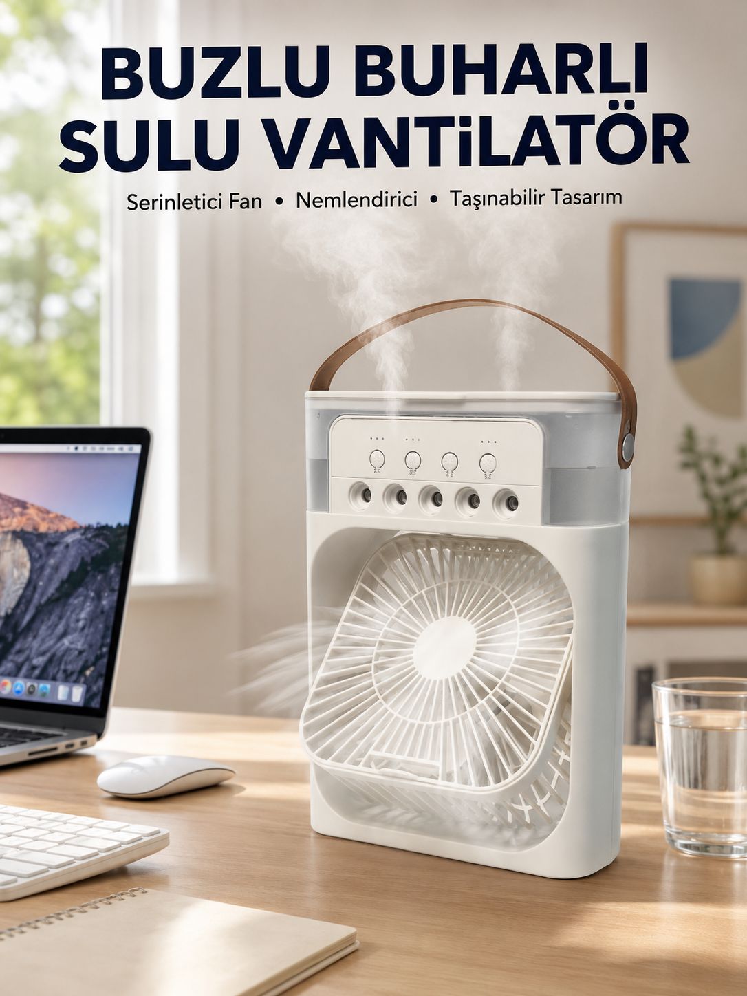 Spreyli Mini Masaüstü Fan | 500ML Su Hazneli, 3 Kademeli Soğutucu Yeni Nesil