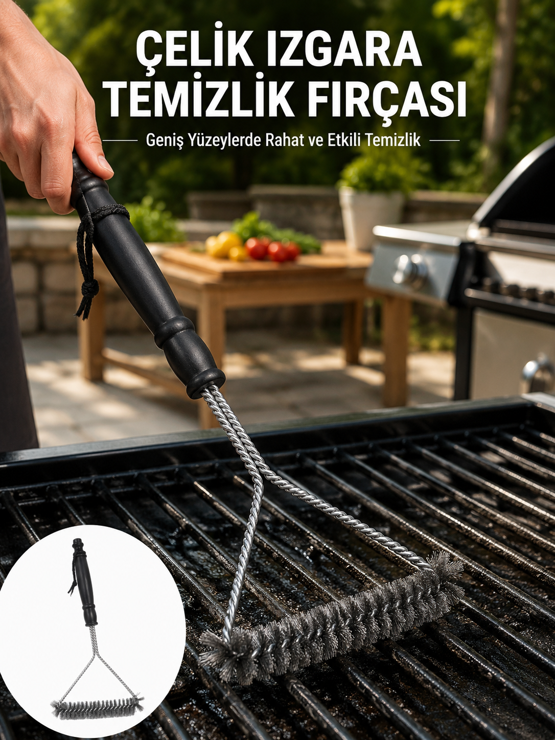 Uzun Saplı Paslanmaz Çelik Izgara Temizlik Fırçası Yeni Nesil