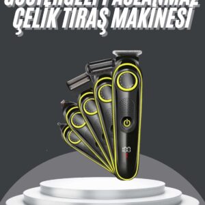 5 Başlıklı Şarjlı Tıraş Makinesi Led Ekran Saç Sakal Ense Tıraşına Uygun Bakım Seti