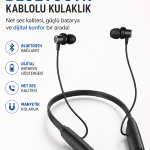 Dijital Batarya Göstergeli Bluetooth Özellikli Boyun Askılı Kulaklık