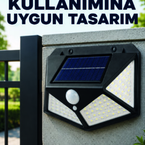 Bahçe Balkon Garaj ve Girişler İçin Güneş Enerjili Hareket Sensörlü LED Duvar Lambası