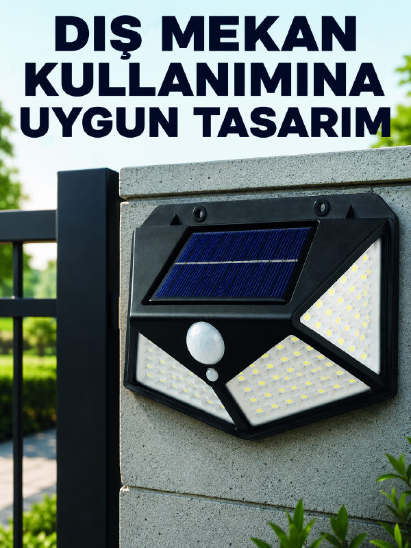 Bahçe Balkon Garaj ve Girişler İçin Güneş Enerjili Hareket Sensörlü LED Duvar Lambası
