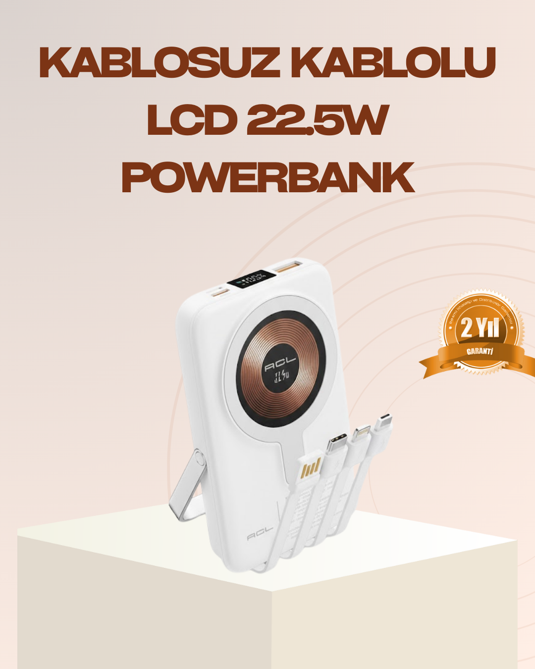 Manyetik Kablosuz Powerbank 22.5W Hızlı Şarj LCD Ekranlı