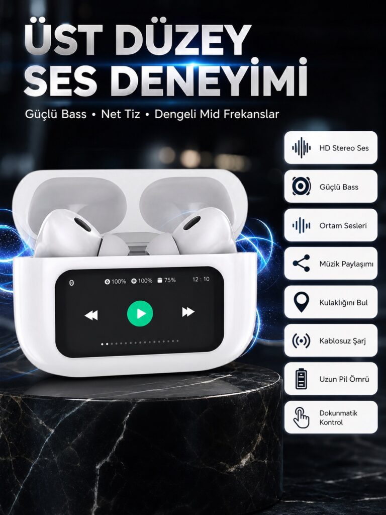 Dokunmatik Ekranlı Bluetooth Kulaklık TWS İOS Android Tüm Telefonlara Uyumlu Kulaklık Yeni Nesil