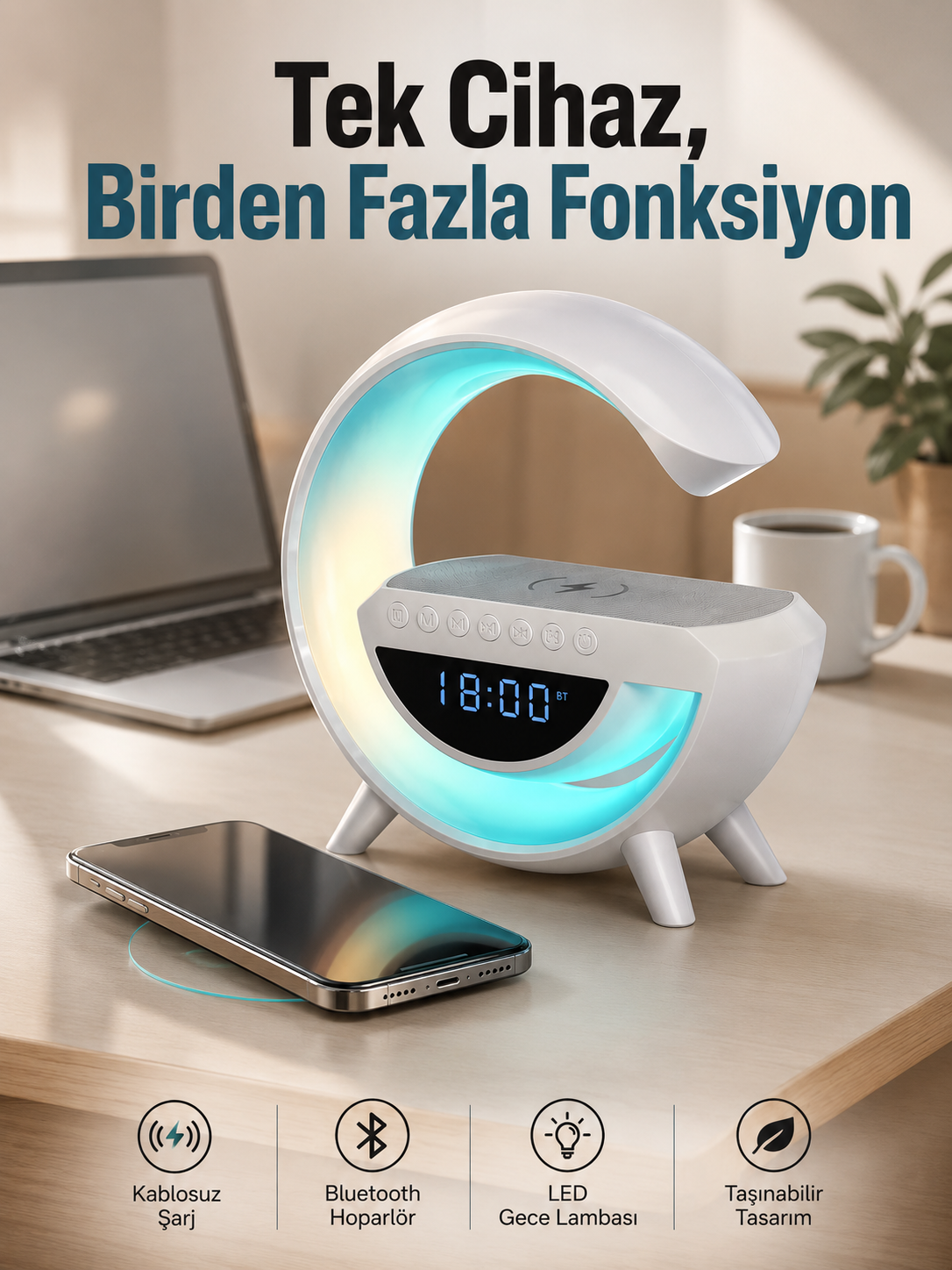 Android Uyumlu Akıllı Bluetooth Hoparlör Kablosuz Şarj Cihazı Standı