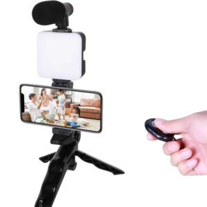 Telefon Tutucu Led Işıklı Kumandalı Mikrofon Telefon Vlog Video Kayıt