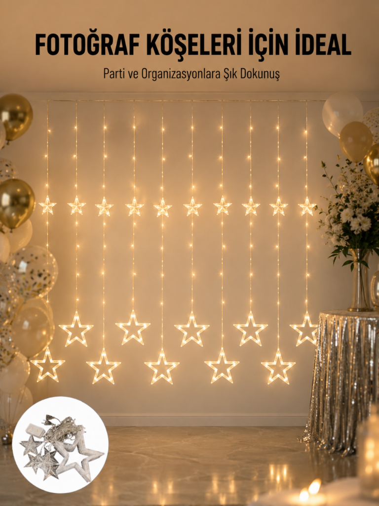 Dekoratif Yıldız Peri Led Perde 3x3 Metre Ortam Işığı Yeni Nesil